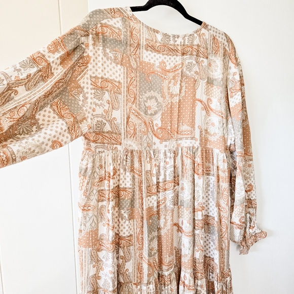 Carly Jean Los Angeles Janessa Long Tiered Maxi Dress in Taupe, Rust and Brown - Picture 5 of 13